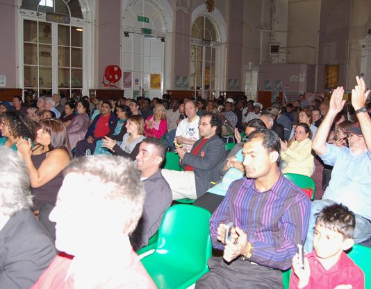 A section of the 400-strong audience at Sunday’s Gate Gourmet sacked workers 2nd anniversary benefit in Southall