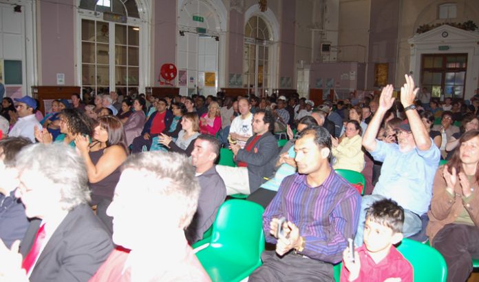A section of the 400-strong audience at Sunday’s Gate Gourmet sacked workers 2nd anniversary benefit in Southall
