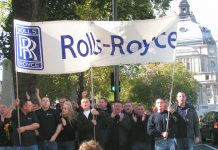 Determined Rolls Royce workers during yesterday’s ‘Manufacturing Lobby of Parliament’ organised by the Unite union