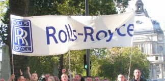 Determined Rolls Royce workers during yesterday’s ‘Manufacturing Lobby of Parliament’ organised by the Unite union