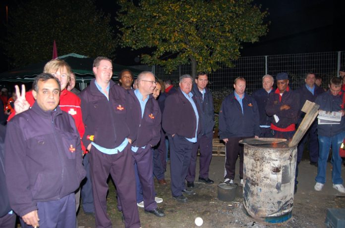 The picket line at East London Mail Centre during this month’s unofficial strike over Royal Mail’s imposition of new starting times