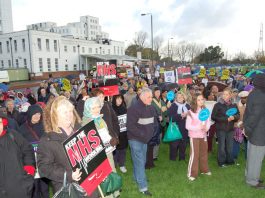The ‘Framework For Action’ Is A Blueprint For Privatising The NHS Rally in front of the St Helier Hospital in Morden – over half of London’s 32 District General Hospitals are threatened with closure