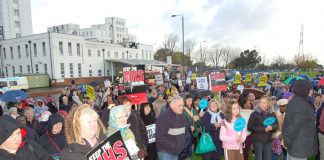 Rally in front of the St Helier Hospital in Morden – over half of London’s 32 District General Hospitals  are threatened with closure