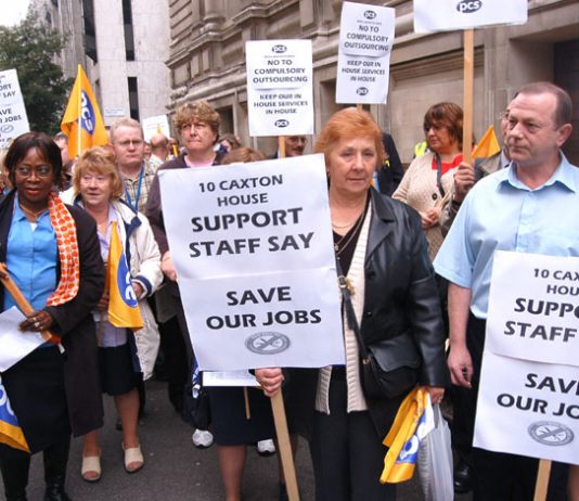 Civil servants resisting the compulsory ‘outsourcing’ of their jobs marched through Westminster two weeks ago