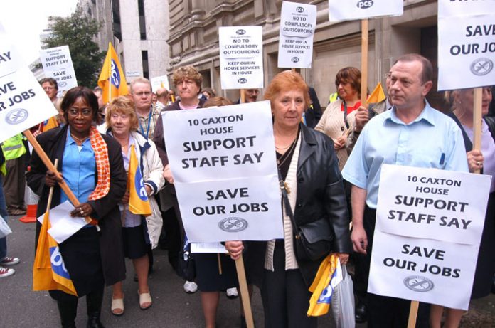 Civil servants resisting the compulsory ‘outsourcing’ of their jobs marched through Westminster two weeks ago