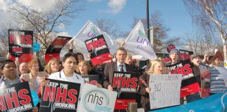 Dave Prentis, UNISON General Secretary, taking part in the demonstration against privatisation at Kingston Hospital