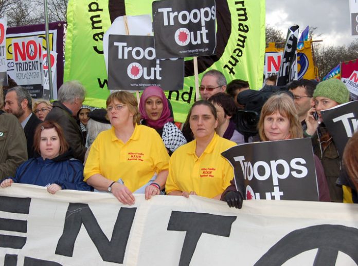 ROSE GENTLE (2nd from right) with other members of Military Families Against the War headed February’s march in London for troops out of Iraq and the rejection of a new Trident missile