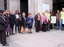 PCS members picket Caxton House in London during Wednesday’s strike action against the compulsory transfer of mailroom and security staff to the private sector