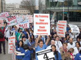 Defend The NHS! Occupy To Stop Hospitals Closures! Call A General Strike To Stop NHS Privatisation! Junior doctors marching on March 17th against government imposed ‘reforms’ which has resulted in 4,000 still without training placements