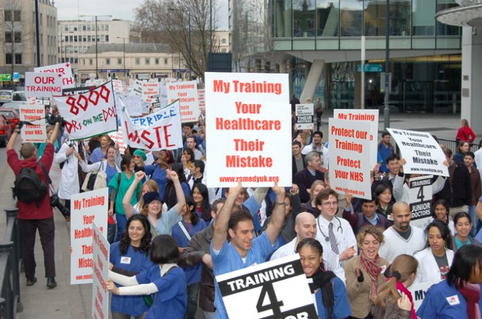 Junior doctors marching on March 17th against government imposed ‘reforms’ which has resulted in 4,000 still without training placements