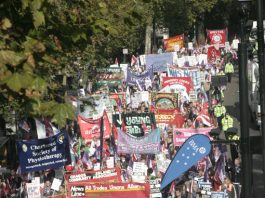 Some of the many banners on Saturday’s  NHS Together march as it passed down Victoria Embankment