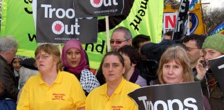 Rose Gentle (centre) leading a march in February this year demanding withdrawal of British troops from Iraq