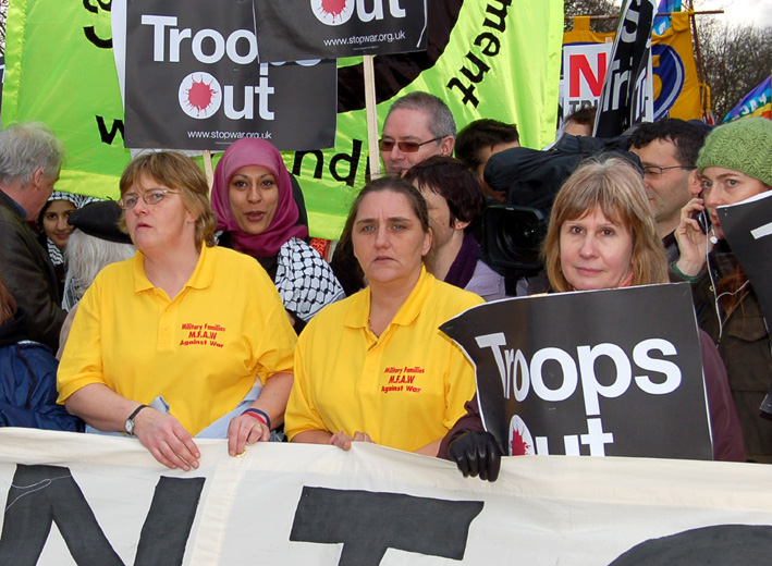 Rose Gentle (centre) leading a march in February this year demanding withdrawal of British troops from Iraq