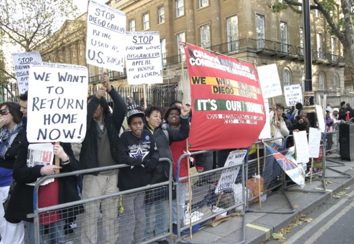 Chagos islanders and their supporters kept up lively chants all afternoon on Saturday, insisting on their right to return to their homeland