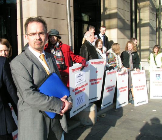Dr DAVID NICHOLL, Chair of the Specialist Training Committee for the West Midlands at Thursday’s vigil at Portcullis House, Westminster