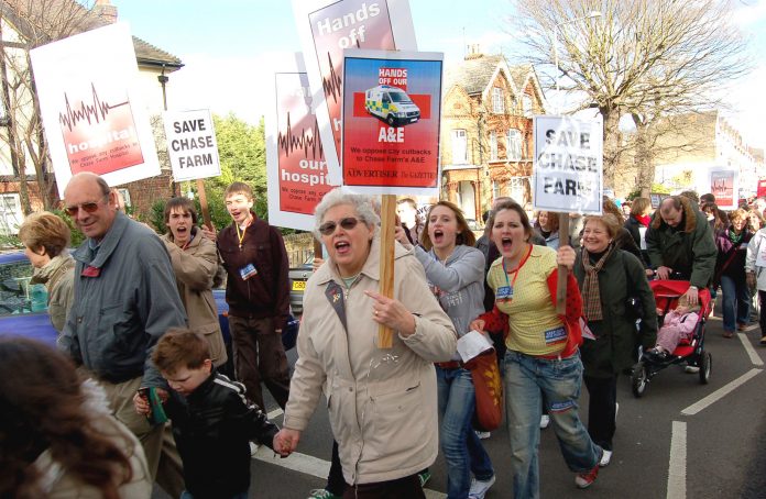 The last angry march through Enfield where 10,000 local people turned out to protest at the plan to close Chase Farm Hospital