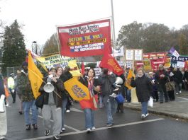 The North East London Council of Action banner leading the march to keep Chase Farm Hospital open