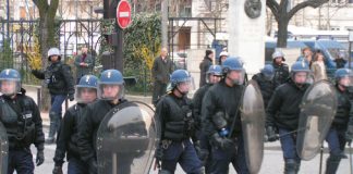 Riot police brought into the centre of Paris to confront an uprising by youth against the CPE cheap labour law that had to be abandoned by the government
