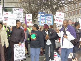 Demonstration outside the Zimbabwe Embassy in London against the arrest of trade unionists in Zimbabwe