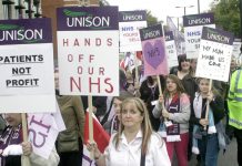 UNISON members and their families marching on the ‘NHSTogether’ demonstration on November 3rd in London – will not accept  pay increases of only two per cent for three years
