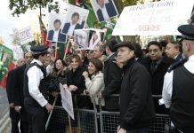 Pakistanis demonstrate against the Musharaff dictatorship outside 10 Downing Street on November 10th