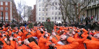 Hundreds took part in the protest outside the US embassy last January 11th exactly five years after the first prisoner was incarcerated in Guantánamo Bay