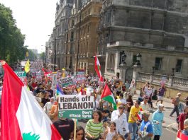 London demonstration in August 2006 against the Israeli bombing of Lebanon