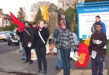 Part of the lively picket by trade unionists and youth determined to keep open Chase Farm Hospital in Enfield