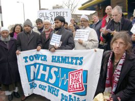 DRIVE THE PRIVATEERS OUT OF THE NHS! – demands demonstration of local GPs and residents ‘NHS – not for sale’ – said one of the banners on Thursday’s demonstration