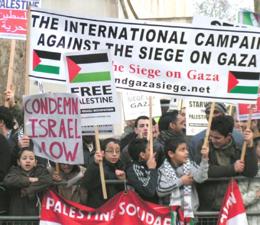 A section of the 5,000-strong demonstration outside Downing Street on January 26 demanding an end to the siege on Gaza