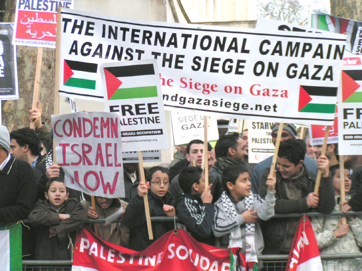 A section of the 5,000-strong demonstration outside Downing Street on January 26 demanding an end to the siege on Gaza