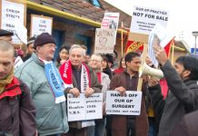 GPs, local residents and trade unionists rally against the privatisation of St Paul’s Way surgery in Bow on January 31