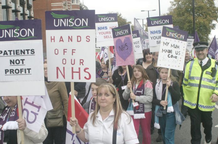 Workers marching in London last September in defence of the NHS