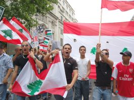 ‘IF ISRAEL WANTS WAR IT CAN HAVE IT’ – declares Hassan Nasrallah at Beirut funeral London demonstration on July 22 last year against the Israeli bombing of Lebanon