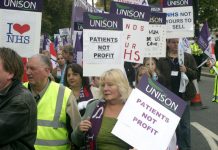 UNISON members marching in London on November 3 last year against the privatisation of the NHS