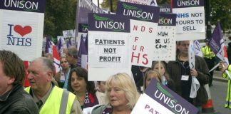 UNISON members marching in London on November 3 last year against the privatisation of the NHS