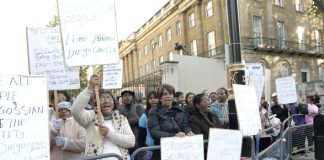 Chagos Islanders picketing Downing Street demanding their right to return to their homes