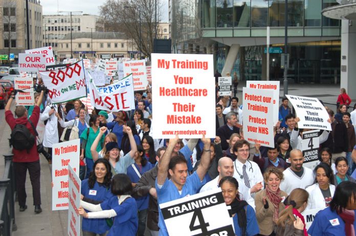 Junior doctors march against the government’s disastrous imposition of the Medical Training and Application Service proposals which have left thousands without jobs