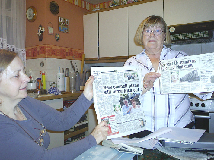 Tenants Bridget Burrows and Liz Grace, who said council housing was a major gain for working-class people