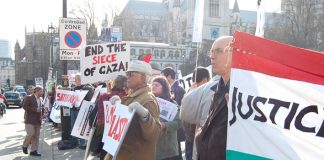 Wednesday’s emergency demonstration opposite parliament against Israel’s massacre of Palestinians in Gaza