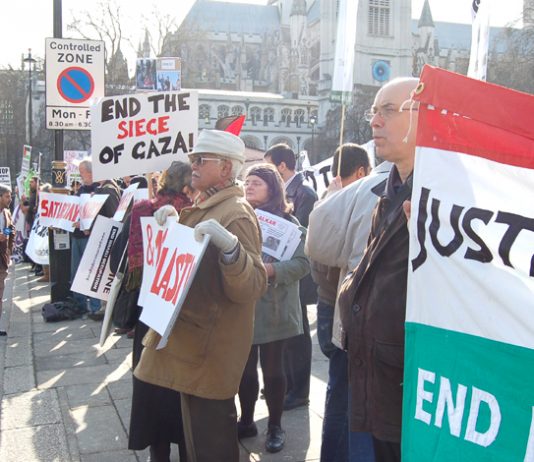 Wednesday’s emergency demonstration opposite parliament against Israel’s massacre of Palestinians in Gaza