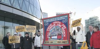 RMT members demonstrate outside the London Assembly Building on December 13 last year against privatisation of the Tube network