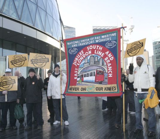RMT members demonstrate outside the London Assembly Building on December 13 last year against privatisation of the Tube network