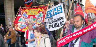 Southwark banners on the NHSTogether demonstration in defence of the NHS last November 3rd