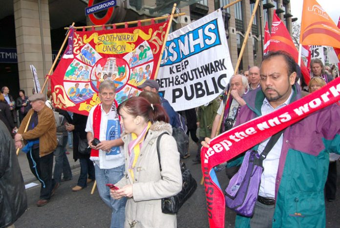 Southwark banners on the NHSTogether demonstration in defence of the NHS last November 3rd