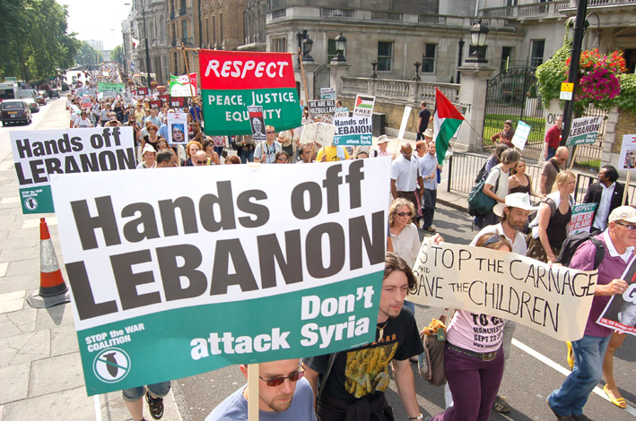 Demonstration in London on August 8 2006 demanding an end to the Israeli attack on Lebanon