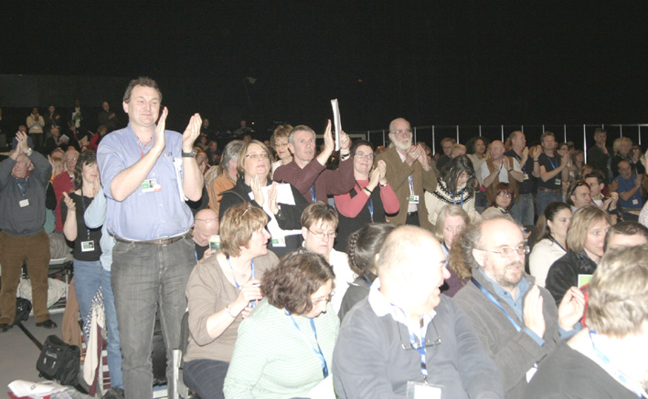 Delegates at the NUT conference show their support for action to defend wages and jobs