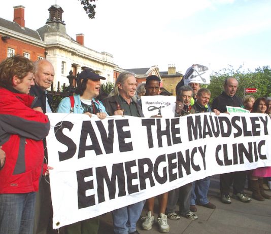 Protest last May against the closure of the Maudsley  Emergency Clinic in Camberwell