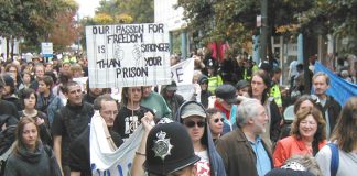 Marchers in Crawley with a clear message against the construction of a new immigrant detention centre near Gatwick Airport