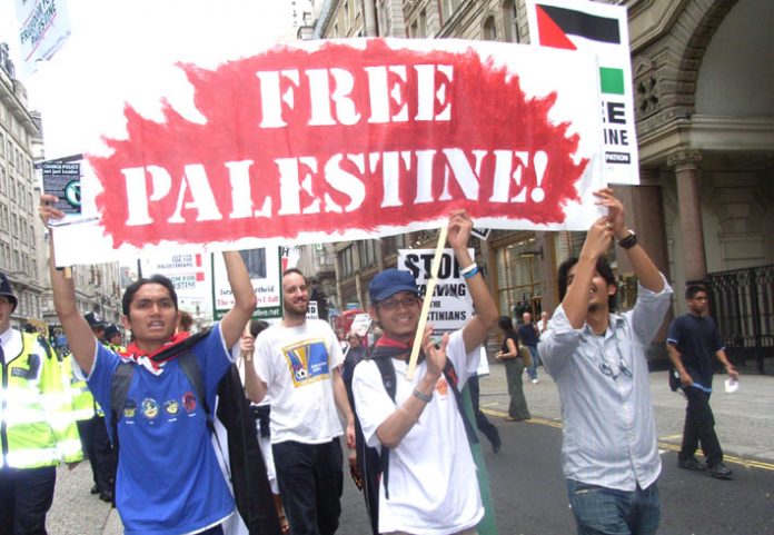 Marchers in London with a clear message in support of a Palestinian state
